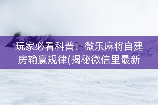 玩家必看科普！微乐麻将自建房输赢规律(揭秘微信里最新神器下载)