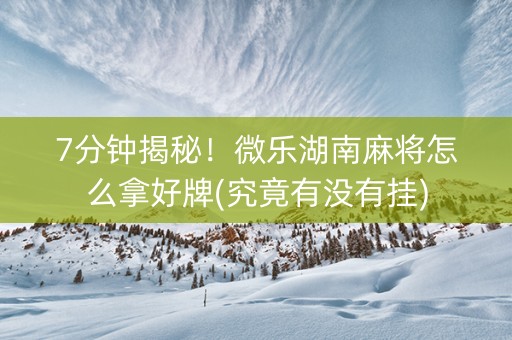 7分钟揭秘！微乐湖南麻将怎么拿好牌(究竟有没有挂)