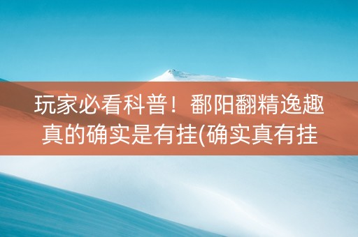 玩家必看科普！鄱阳翻精逸趣真的确实是有挂(确实真有挂)