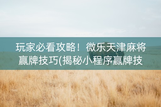 玩家必看攻略！微乐天津麻将赢牌技巧(揭秘小程序赢牌技巧)