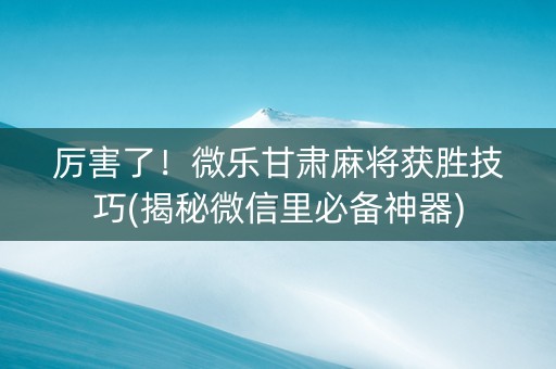 厉害了！微乐甘肃麻将获胜技巧(揭秘微信里必备神器)