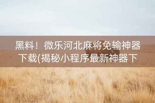 黑料！微乐河北麻将免输神器下载(揭秘小程序最新神器下载)