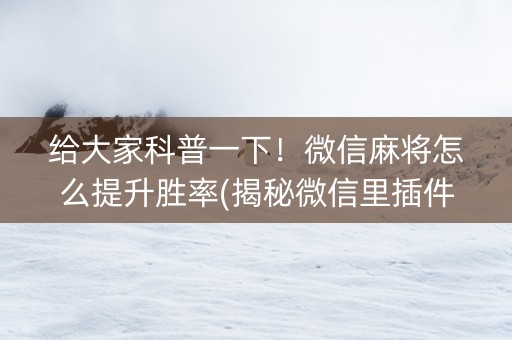 给大家科普一下！微信麻将怎么提升胜率(揭秘微信里插件下载)