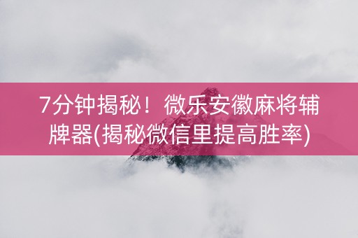 7分钟揭秘！微乐安徽麻将辅牌器(揭秘微信里提高胜率)