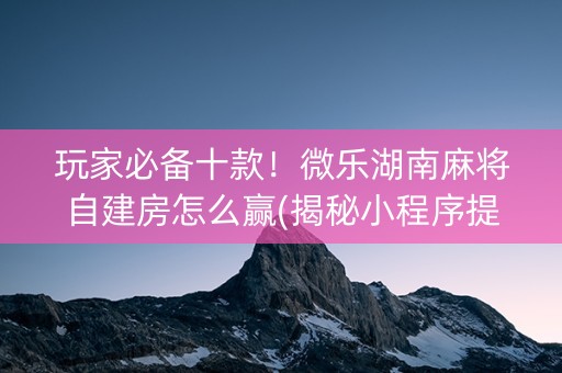 玩家必备十款！微乐湖南麻将自建房怎么赢(揭秘小程序提高胜率)
