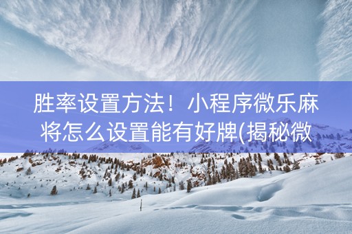 胜率设置方法！小程序微乐麻将怎么设置能有好牌(揭秘微信里助赢神器购买)