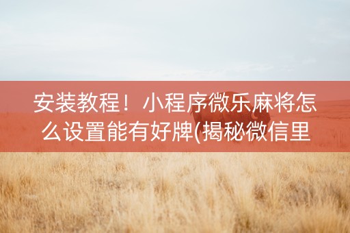 安装教程！小程序微乐麻将怎么设置能有好牌(揭秘微信里提高胜率)