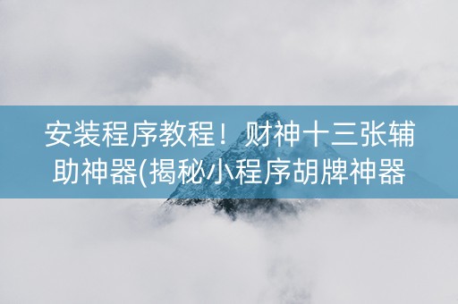 安装程序教程！财神十三张辅助神器(揭秘小程序胡牌神器)