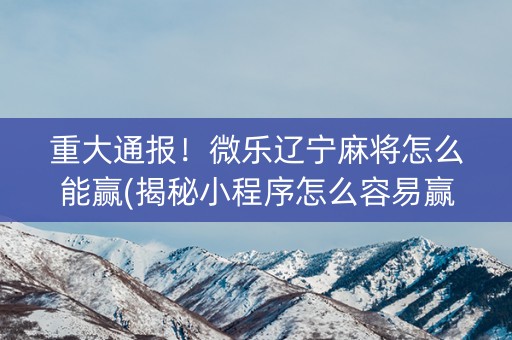 重大通报！微乐辽宁麻将怎么能赢(揭秘小程序怎么容易赢)