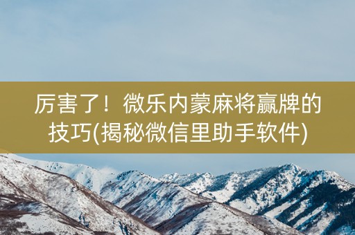 厉害了！微乐内蒙麻将赢牌的技巧(揭秘微信里助手软件)