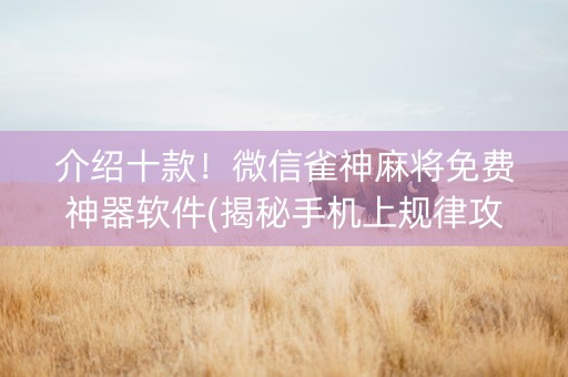 介绍十款！微信雀神麻将免费神器软件(揭秘手机上规律攻略)
