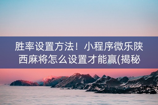 胜率设置方法！小程序微乐陕西麻将怎么设置才能赢(揭秘小程序辅牌器)