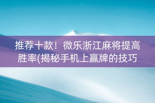 推荐十款！微乐浙江麻将提高胜率(揭秘手机上赢牌的技巧)
