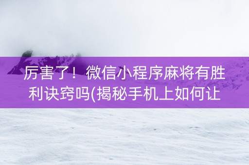 厉害了！微信小程序麻将有胜利诀窍吗(揭秘手机上如何让牌变好)
