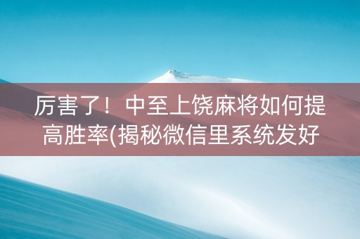厉害了！中至上饶麻将如何提高胜率(揭秘微信里系统发好牌)