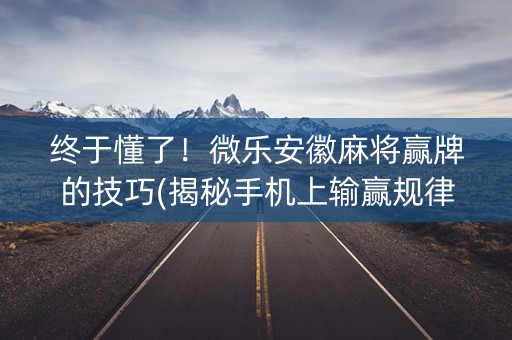 终于懂了！微乐安徽麻将赢牌的技巧(揭秘手机上输赢规律)