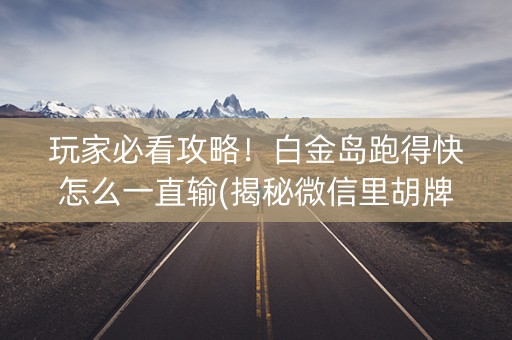 玩家必看攻略！白金岛跑得快怎么一直输(揭秘微信里胡牌神器)