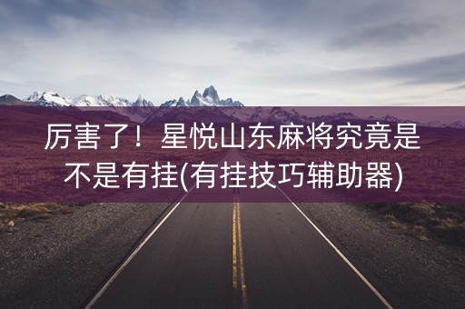 厉害了！星悦山东麻将究竟是不是有挂(有挂技巧辅助器)