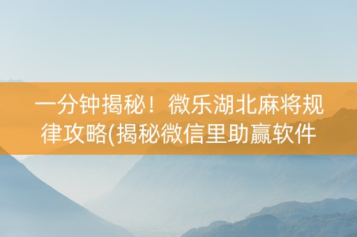 一分钟揭秘！微乐湖北麻将规律攻略(揭秘微信里助赢软件)