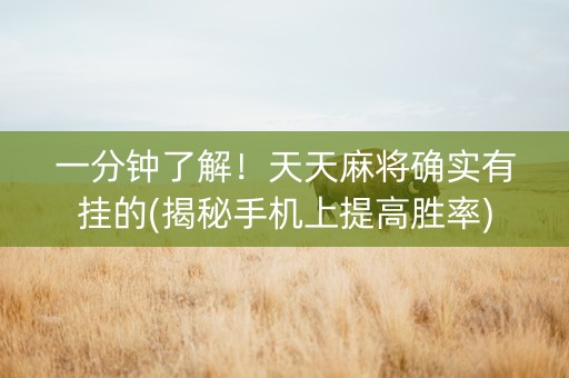 一分钟了解！天天麻将确实有挂的(揭秘手机上提高胜率)