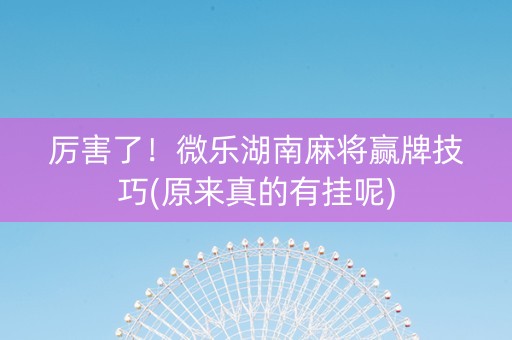 厉害了！微乐湖南麻将赢牌技巧(原来真的有挂呢)