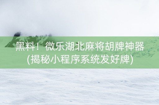 黑料！微乐湖北麻将胡牌神器(揭秘小程序系统发好牌)