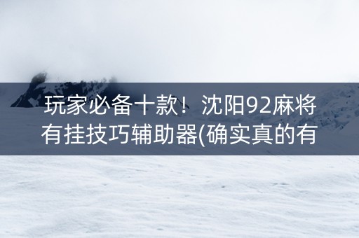 玩家必备十款！沈阳92麻将有挂技巧辅助器(确实真的有挂)