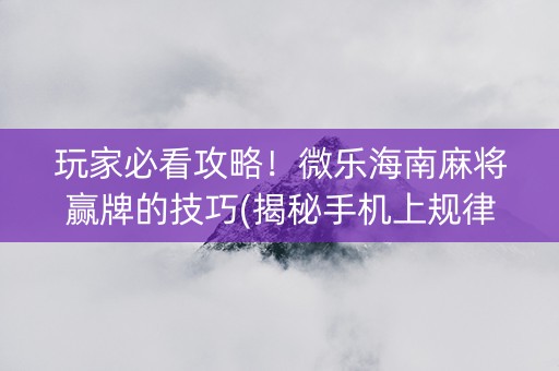 玩家必看攻略！微乐海南麻将赢牌的技巧(揭秘手机上规律攻略)