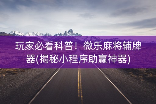 玩家必看科普！微乐麻将辅牌器(揭秘小程序助赢神器)