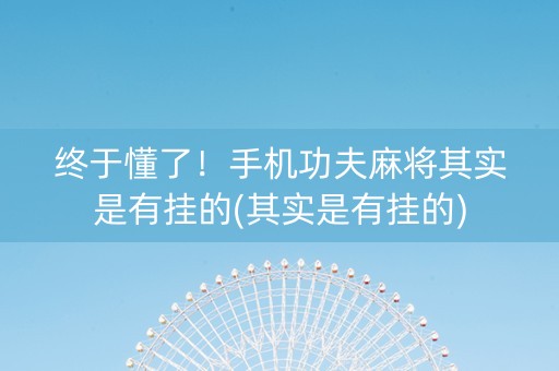 终于懂了！手机功夫麻将其实是有挂的(其实是有挂的)