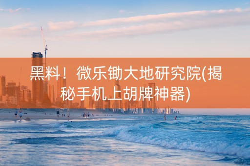 黑料！微乐锄大地研究院(揭秘手机上胡牌神器)