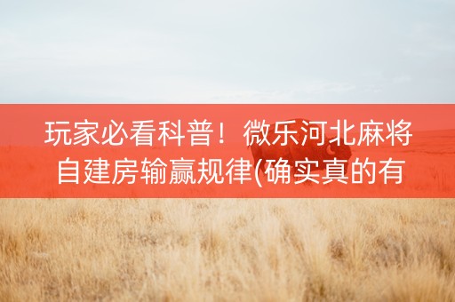 玩家必看科普！微乐河北麻将自建房输赢规律(确实真的有挂)