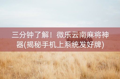 三分钟了解！微乐云南麻将神器(揭秘手机上系统发好牌)