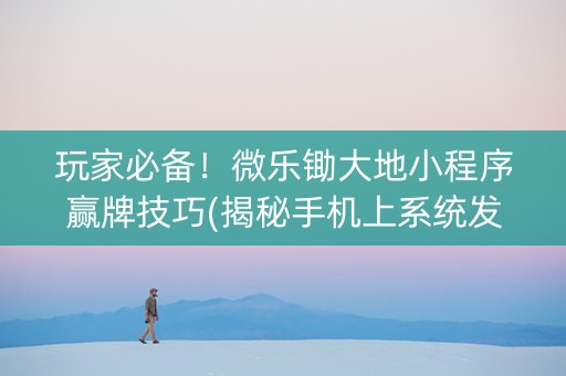玩家必备！微乐锄大地小程序赢牌技巧(揭秘手机上系统发好牌)