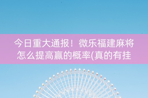 今日重大通报！微乐福建麻将怎么提高赢的概率(真的有挂确实有挂)