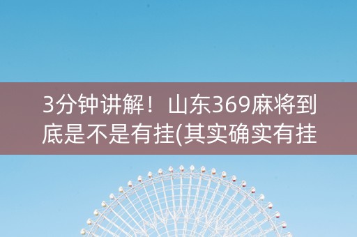 3分钟讲解！山东369麻将到底是不是有挂(其实确实有挂)