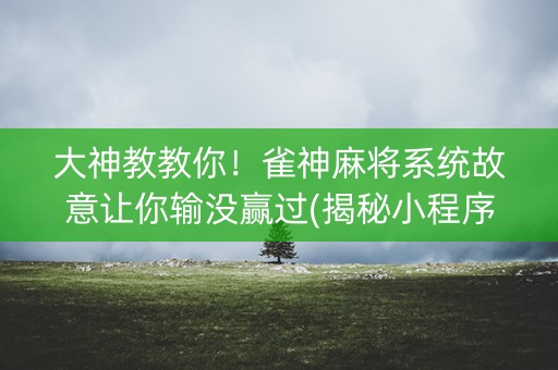 大神教教你！雀神麻将系统故意让你输没赢过(揭秘小程序专用神器下载)