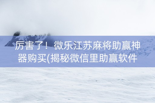 厉害了！微乐江苏麻将助赢神器购买(揭秘微信里助赢软件)