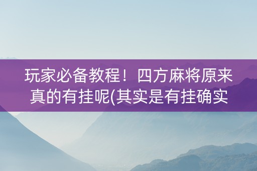 玩家必备教程！四方麻将原来真的有挂呢(其实是有挂确实有挂)