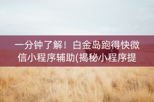 一分钟了解！白金岛跑得快微信小程序辅助(揭秘小程序提高胜率)