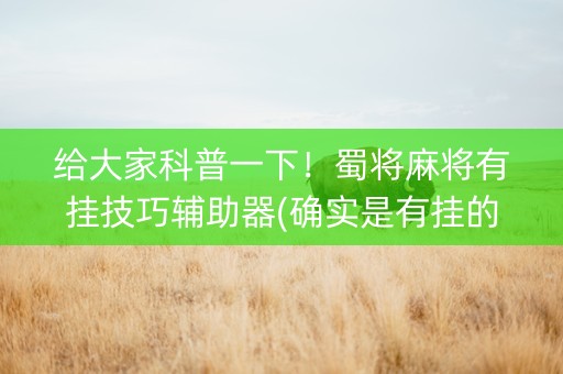 给大家科普一下！蜀将麻将有挂技巧辅助器(确实是有挂的)