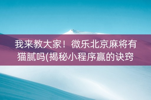 我来教大家！微乐北京麻将有猫腻吗(揭秘小程序赢的诀窍)
