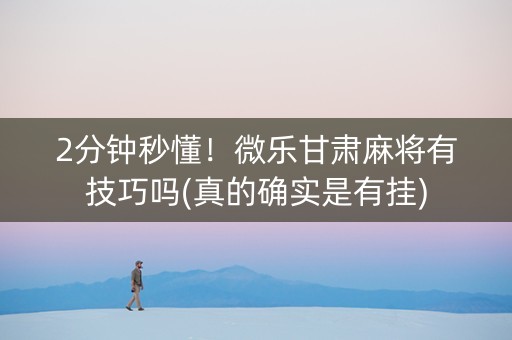 2分钟秒懂！微乐甘肃麻将有技巧吗(真的确实是有挂)