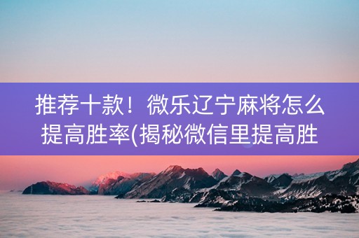 推荐十款！微乐辽宁麻将怎么提高胜率(揭秘微信里提高胜率)