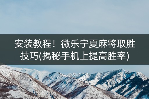安装教程！微乐宁夏麻将取胜技巧(揭秘手机上提高胜率)