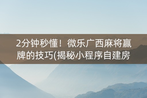 2分钟秒懂！微乐广西麻将赢牌的技巧(揭秘小程序自建房怎么赢)
