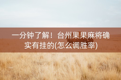 一分钟了解！台州果果麻将确实有挂的(怎么调胜率)