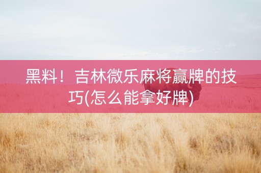 黑料！吉林微乐麻将赢牌的技巧(怎么能拿好牌)