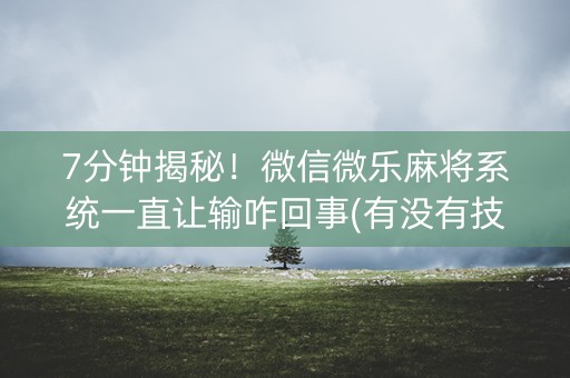 7分钟揭秘！微信微乐麻将系统一直让输咋回事(有没有技巧)