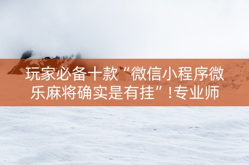 玩家必备十款“微信小程序微乐麻将确实是有挂”!专业师傅带你一起了解（详细教程）-知乎